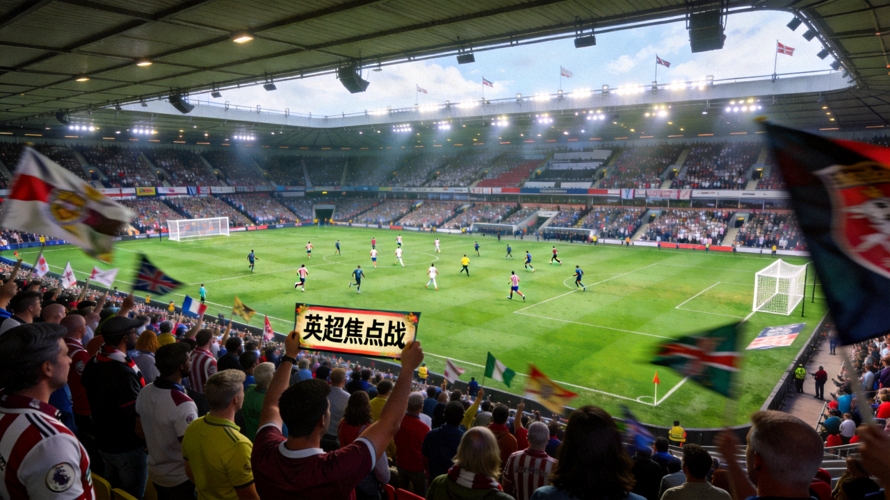 英超焦点战超清直播画面：绿茵球场与看台球迷全景